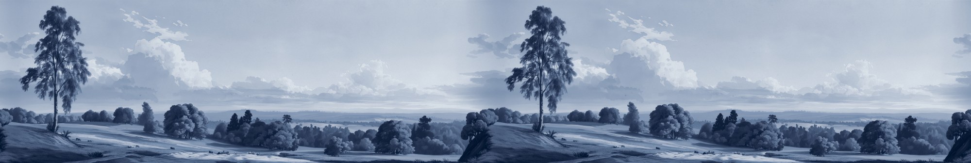 Treeline Panorama Delft 2 Wallpaper and Wall Murals South Africa Treeline Panorama Delft, panoramic landscape in blue and white mural - WallpaperOnline
