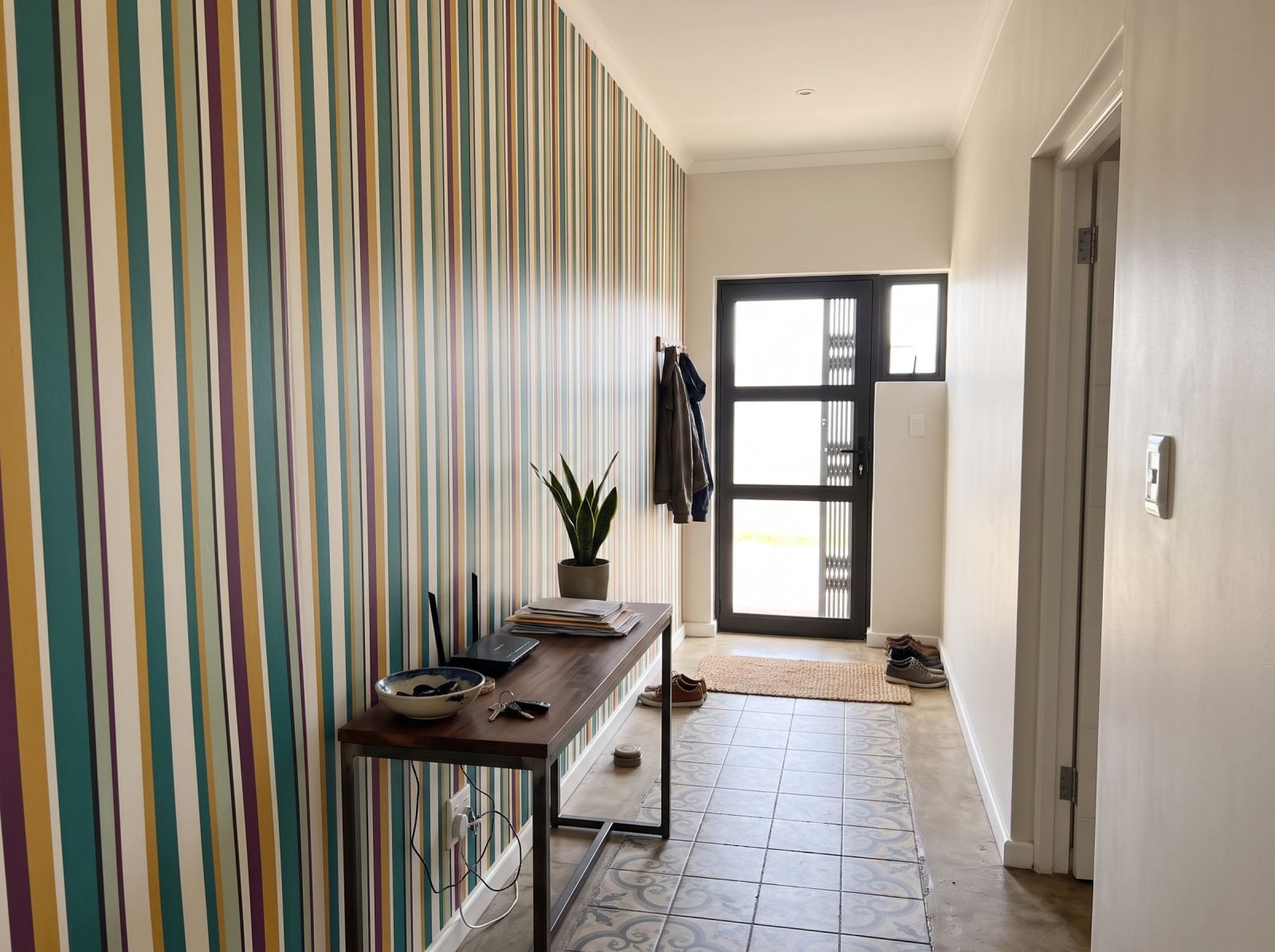 Uneven Stripe Botanical Triad 3 Wallpaper and Wall Murals South Africa Uneven Stripe Botanical Triad shown in a hallway