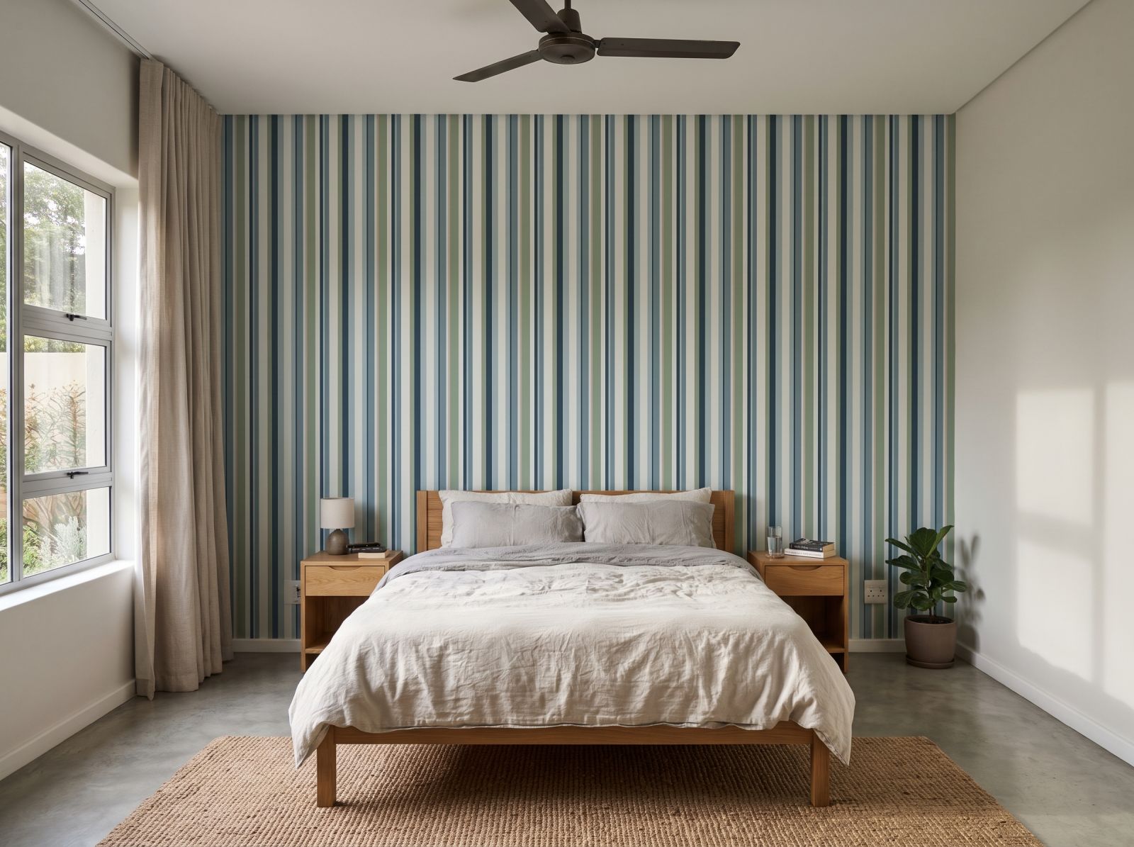 Uneven Stripe Coastal Fog 1 Wallpaper and Wall Murals South Africa Uneven Stripe Coastal Fog shown in a bedroom