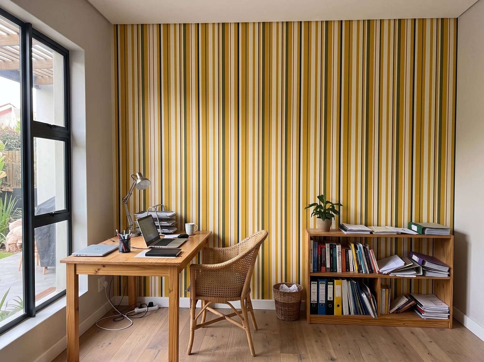 Uneven Stripe Mustard Grove 3 Wallpaper and Wall Murals South Africa Uneven Stripe Mustard Grove shown in a home office