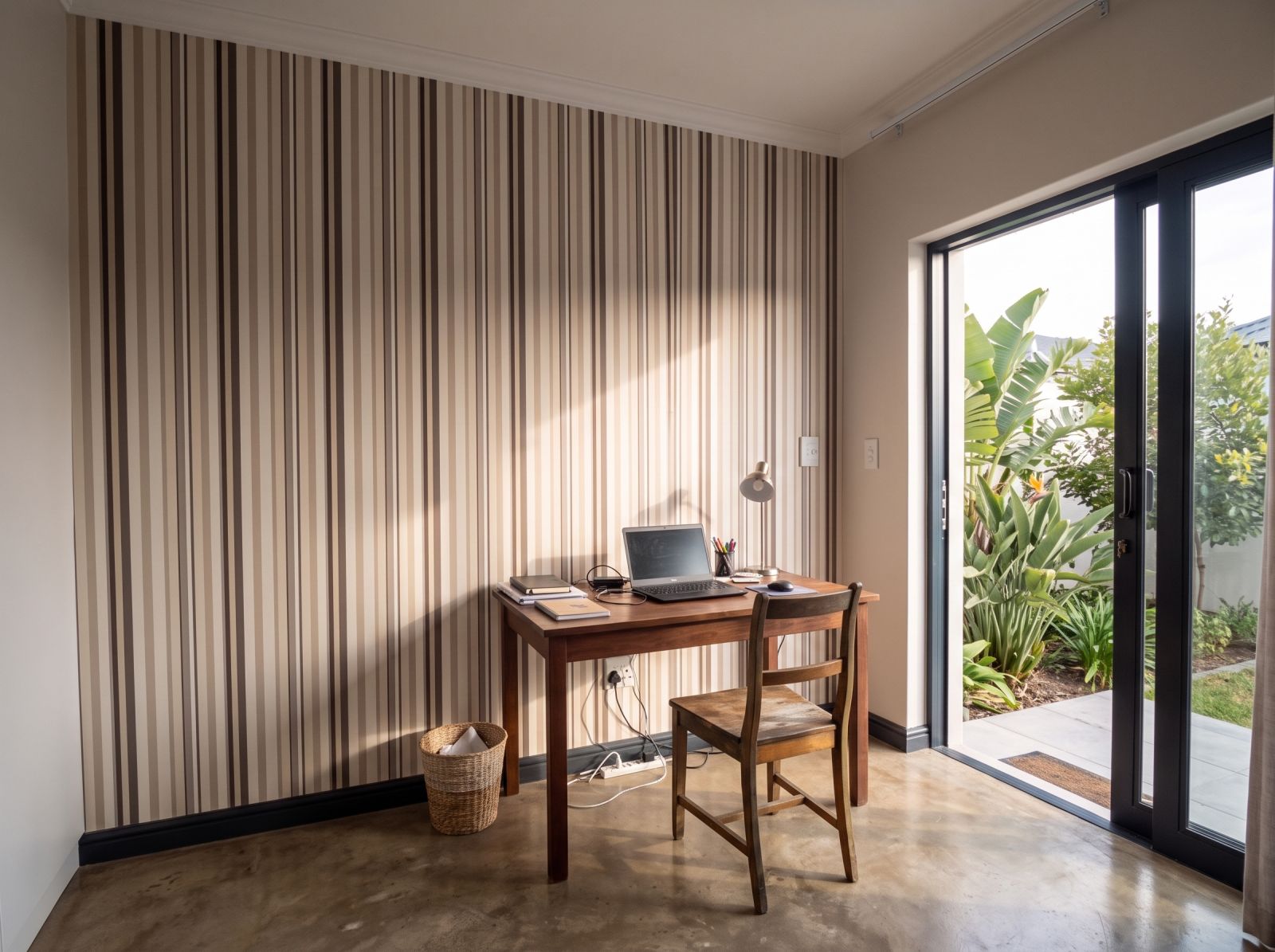 Uneven Stripe Stone Linen 3 Wallpaper and Wall Murals South Africa Uneven Stripe Stone Linen shown in a home office