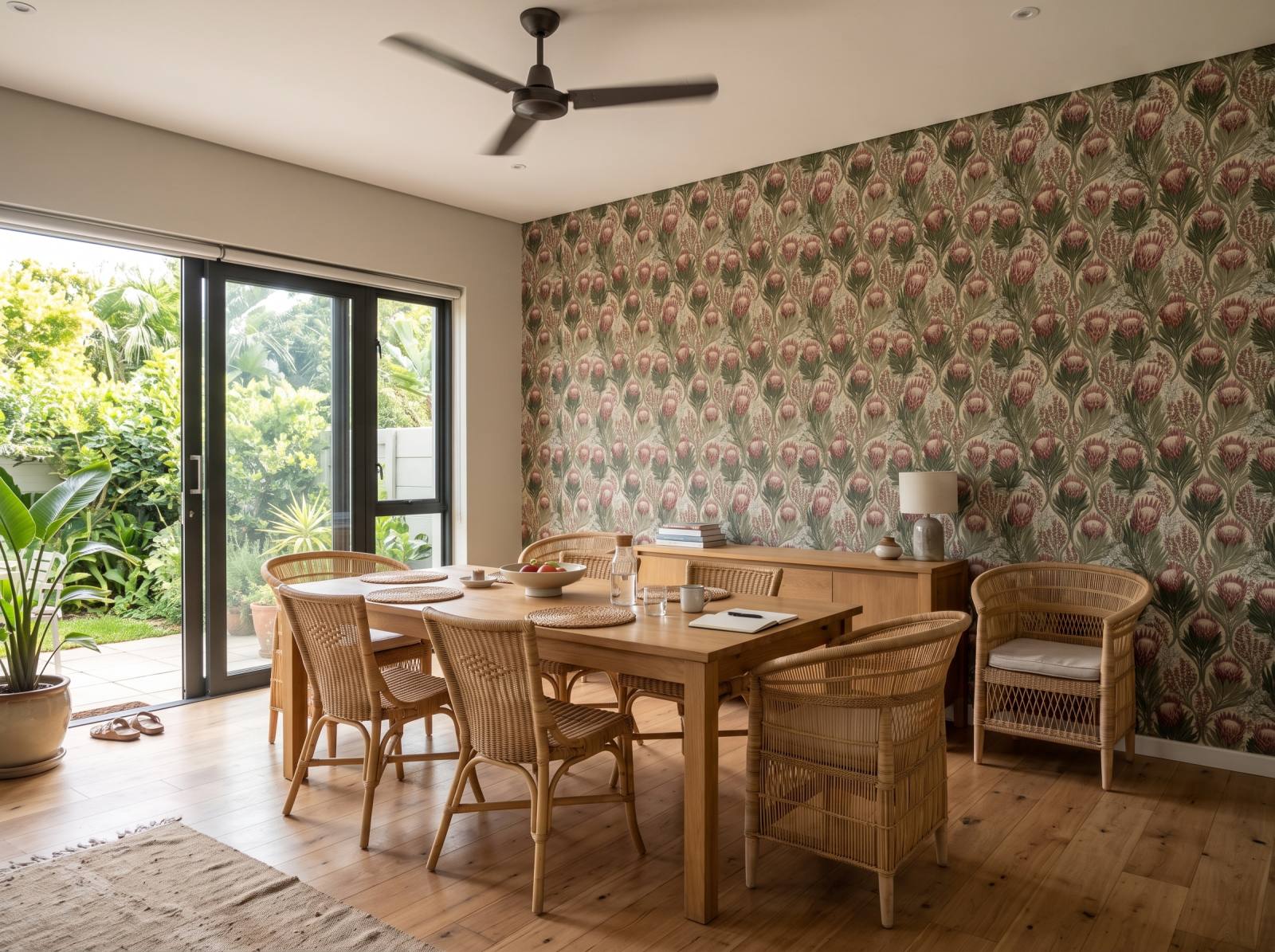 Veld Garden Oxblood 3 Wallpaper and Wall Murals South Africa Veld Garden Oxblood shown in a bedroom
