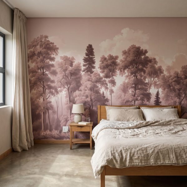 test color filter 16 Wallpaper and Wall Murals South Africa Vintage Forest Blush shown in a bedroom