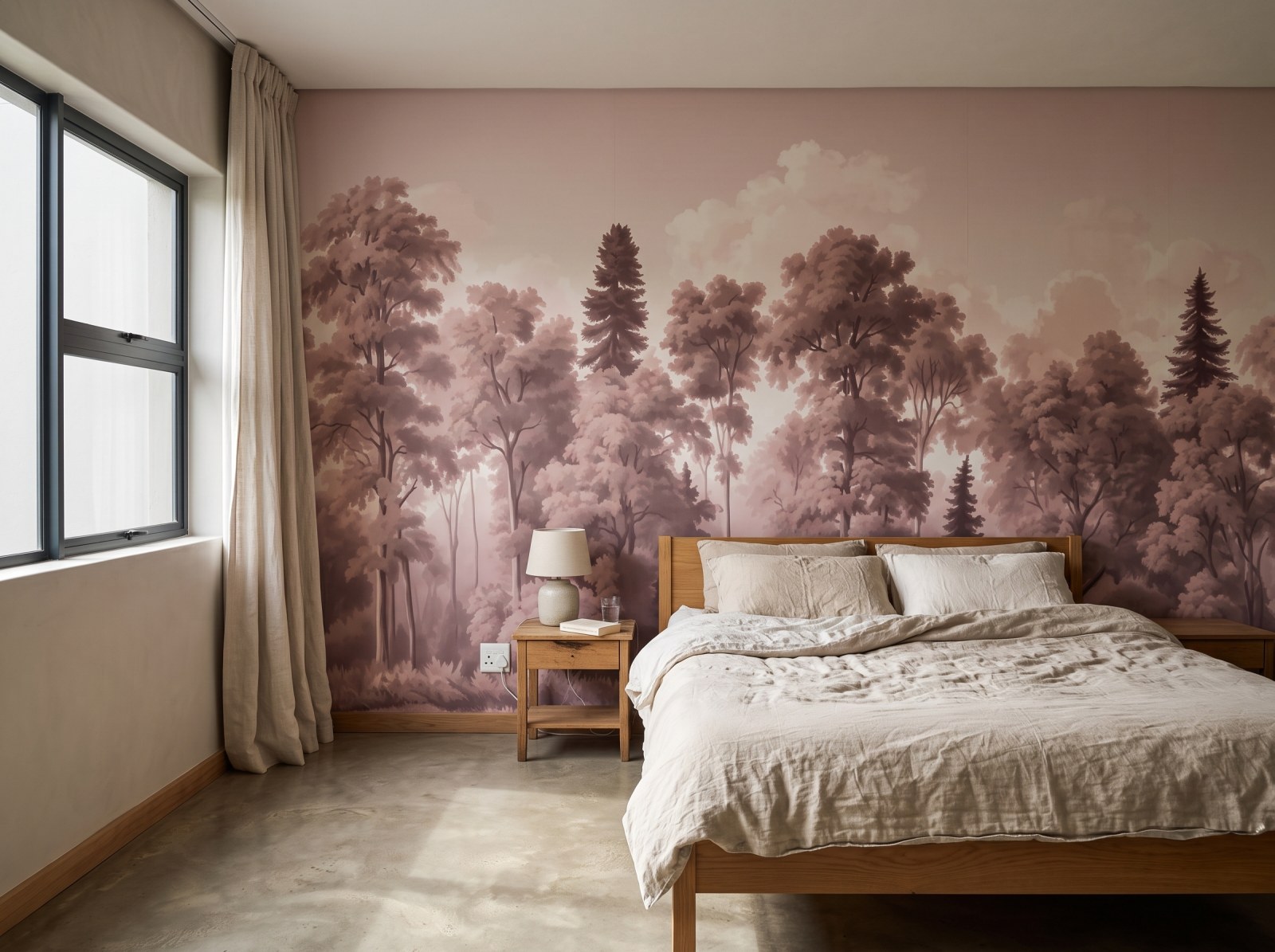 Vintage Forest Blush 1 Wallpaper and Wall Murals South Africa Vintage Forest Blush shown in a bedroom