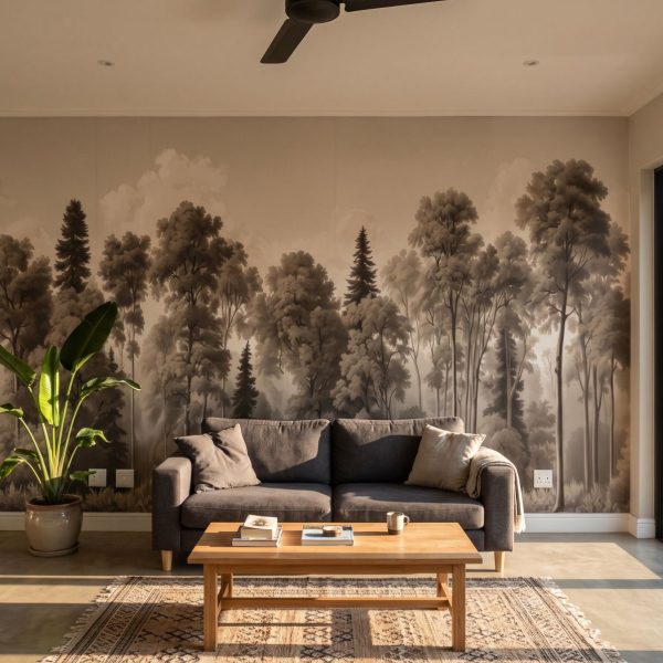 test color filter 14 Wallpaper and Wall Murals South Africa Vintage Forest Ivory shown in a living room