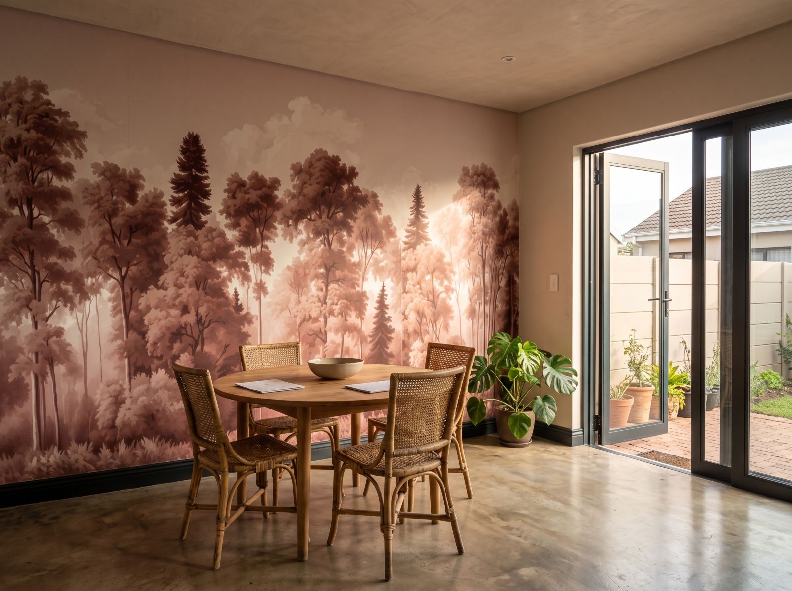 Vintage Forest Oxblood 1 Wallpaper and Wall Murals South Africa Vintage Forest Oxblood shown in a dining room