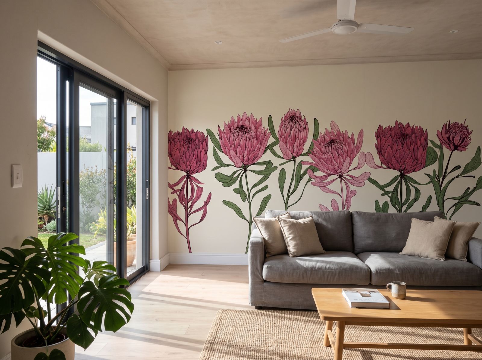 Protea Row 1 Wallpaper and Wall Murals South Africa Protea Row shown in a living room