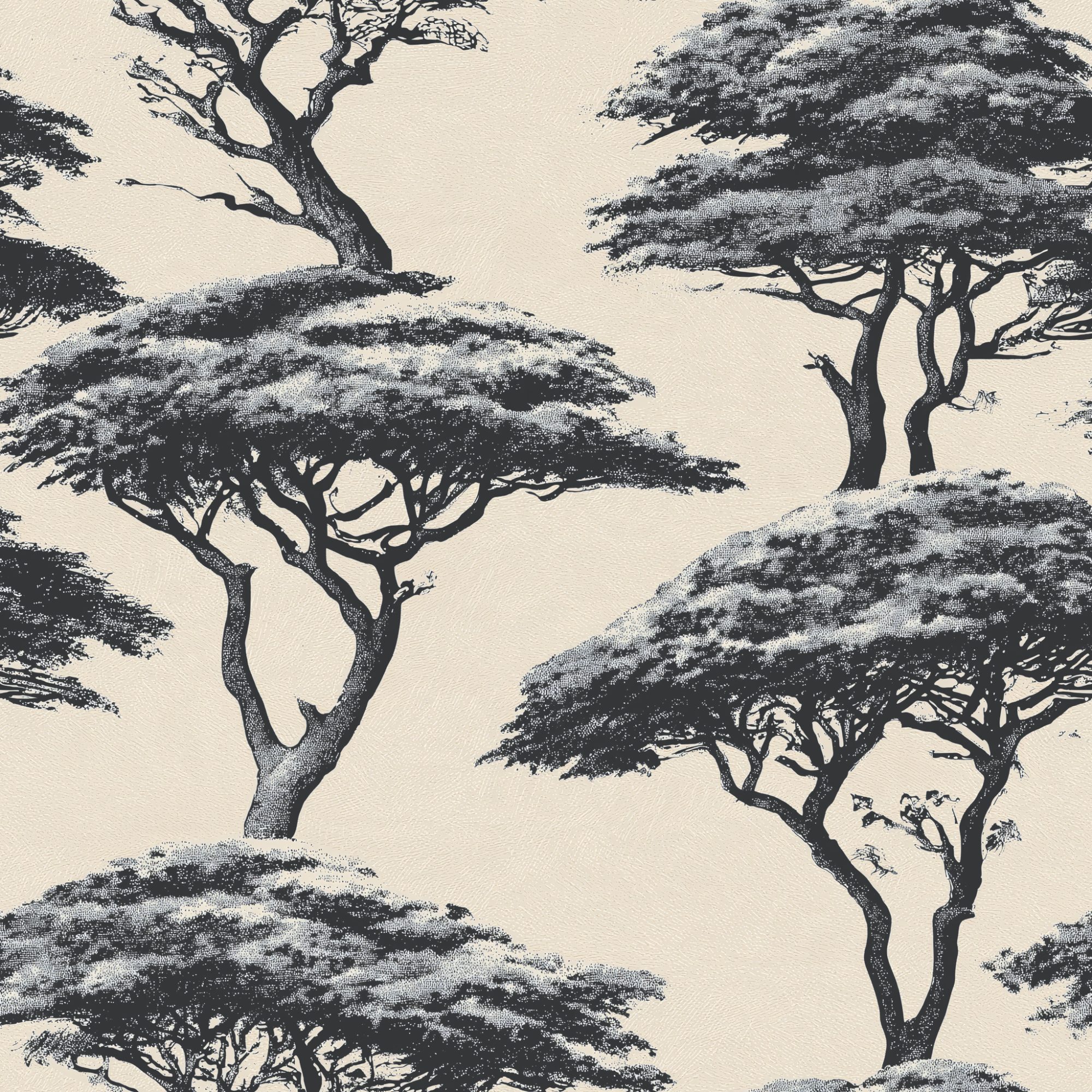Acacia Silhouettes 4 Wallpaper and Wall Murals South Africa Acacia Silhouettes, acacia trees in charcoal and cream wallpaper - WallpaperOnline