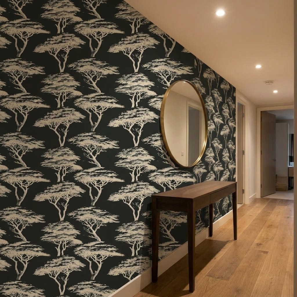 Acacia Night 2 Wallpaper and Wall Murals South Africa Acacia Night shown in a bedroom