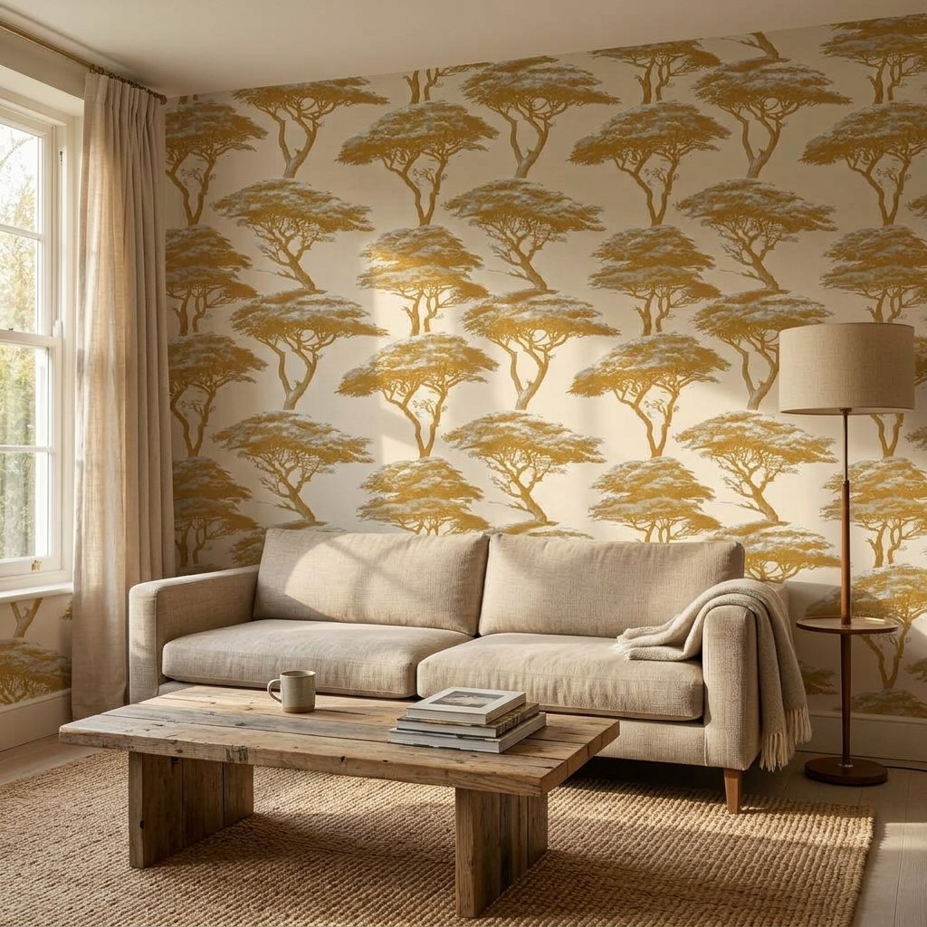 Golden Acacia Silhouette 2 Wallpaper and Wall Murals South Africa Golden Acacia Silhouette shown in a living room