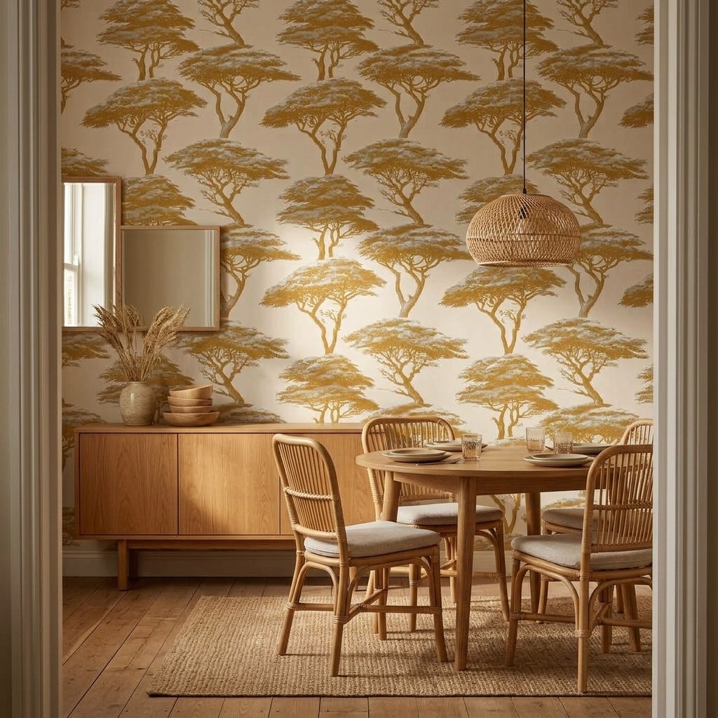 Golden Acacia Silhouette 1 Wallpaper and Wall Murals South Africa Golden Acacia Silhouette shown in a bedroom