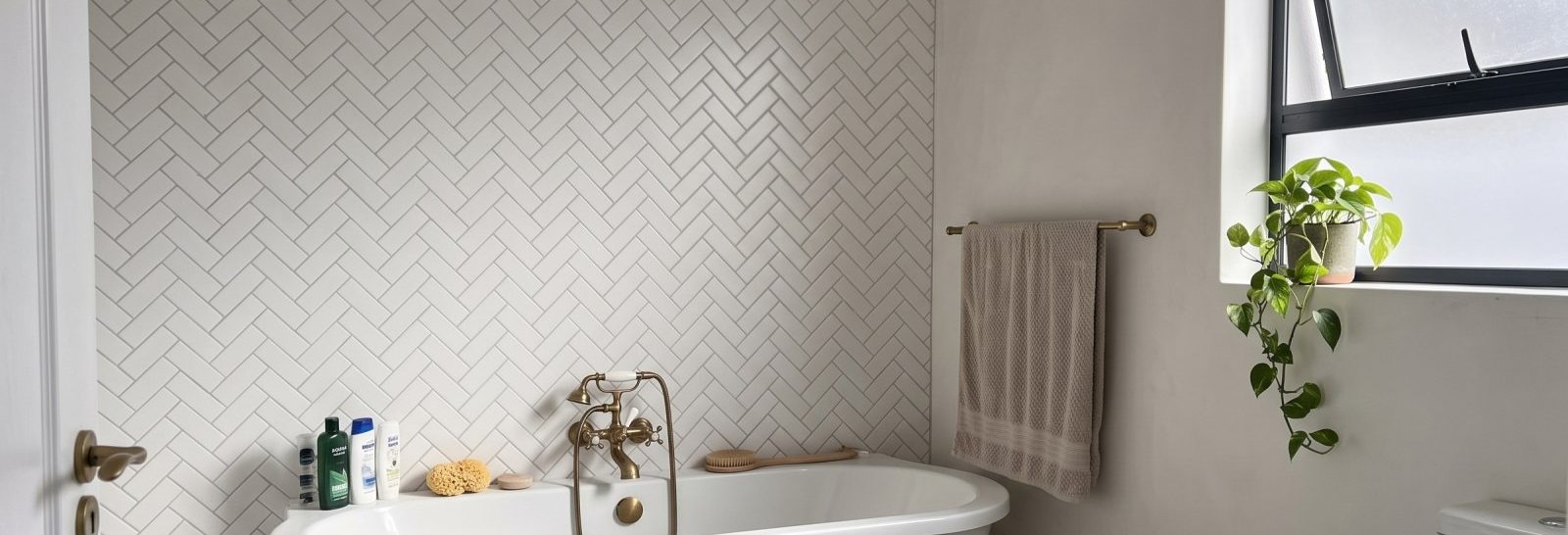Herringbone Tile Wallpaper on a feature wall