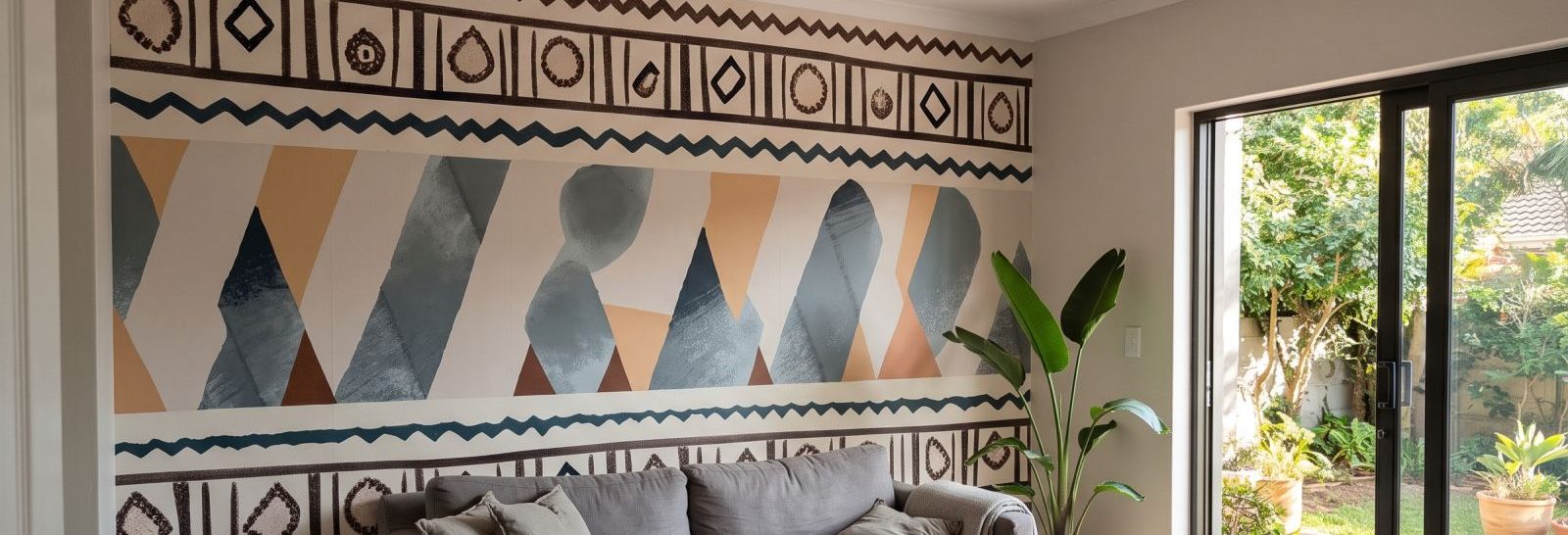 Mural Warm Mountain Mosaic on a feature wall