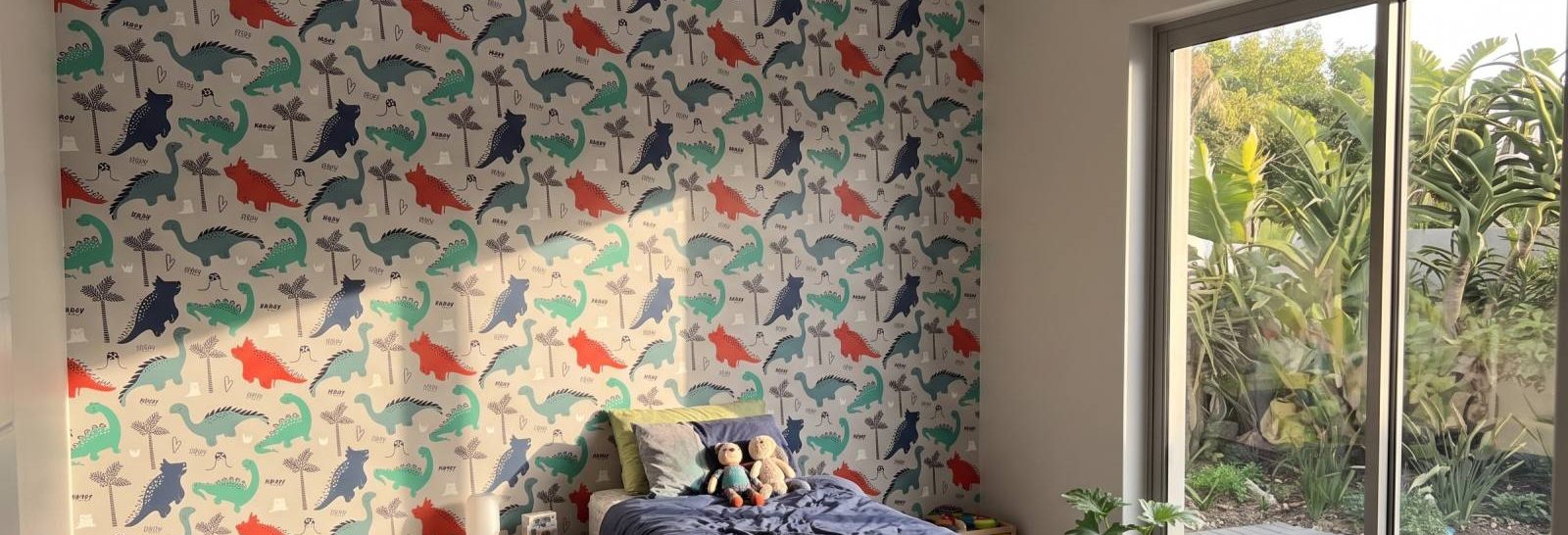 Dino Love Wallpaper on a feature wall