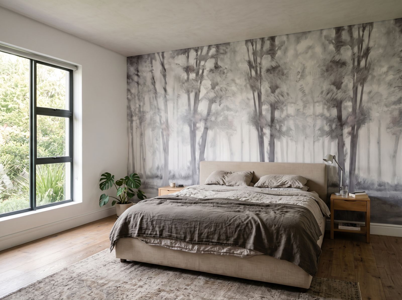Grisaille Forest Mist Mural 1 Wallpaper and Wall Murals South Africa Grisaille Forest Mist Mural shown in a bedroom