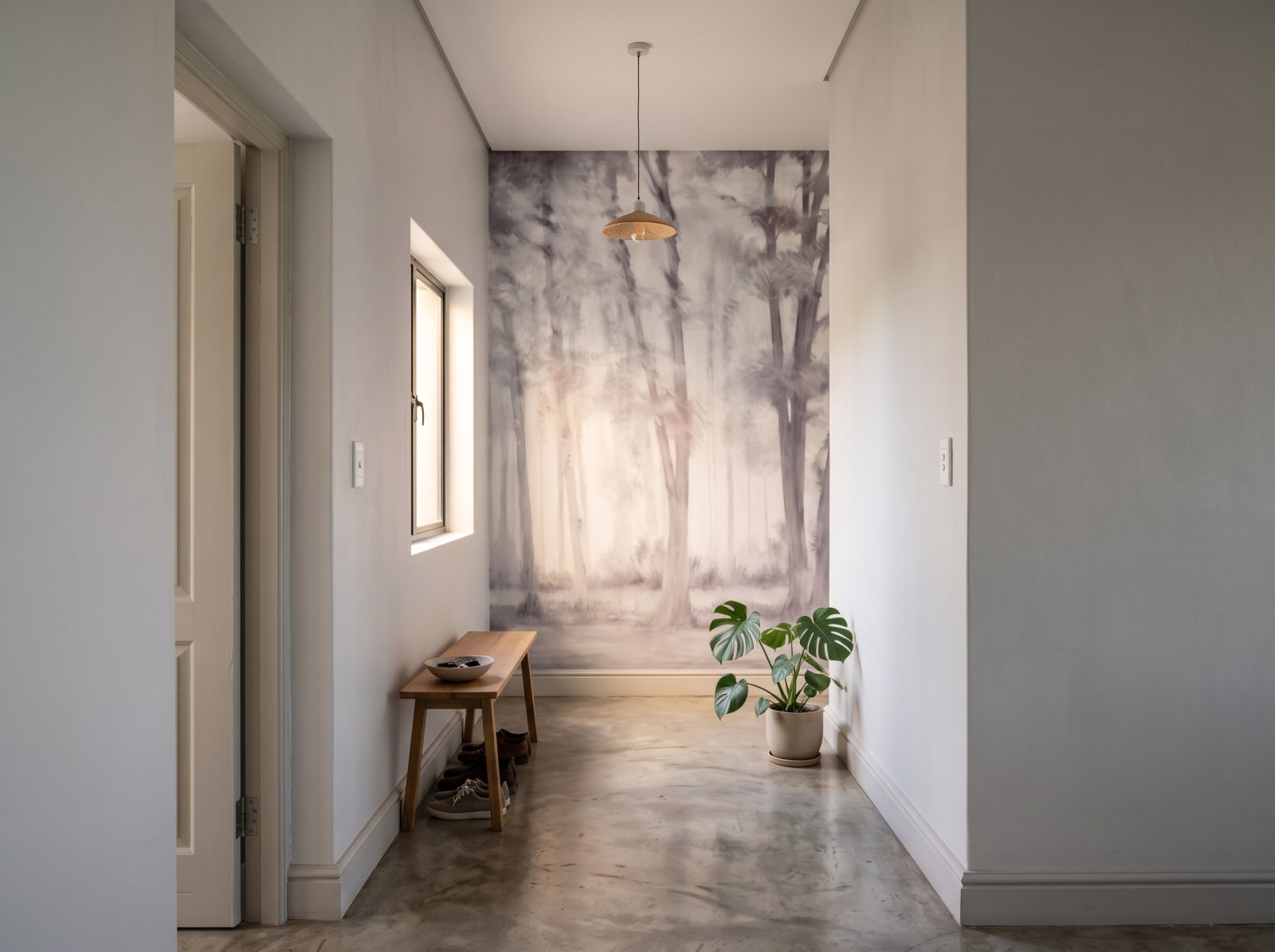 Grisaille Forest Mist Mural 3 Wallpaper and Wall Murals South Africa Grisaille Forest Mist Mural shown in a hallway