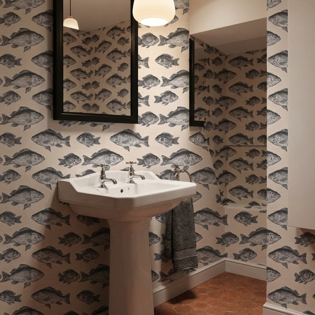 Charcoal Fish Shoal 1 Wallpaper and Wall Murals South Africa Charcoal Fish Shoal shown in a bedroom