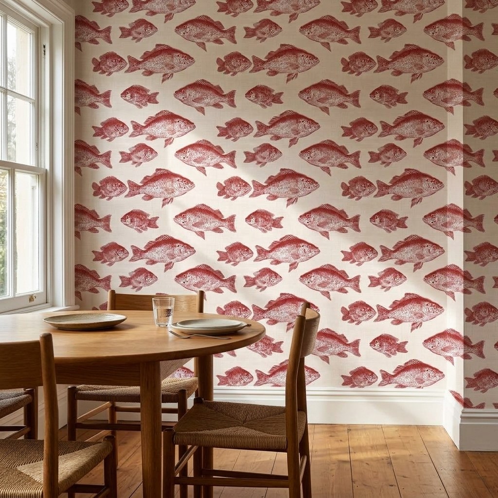 Red Fish Shoal 2 Wallpaper and Wall Murals South Africa Red Fish Shoal shown in a bedroom