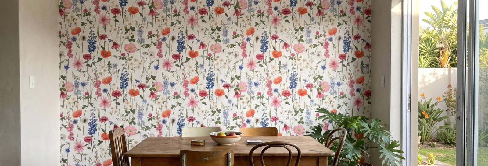 Flora on White Wallpaper on a feature wall