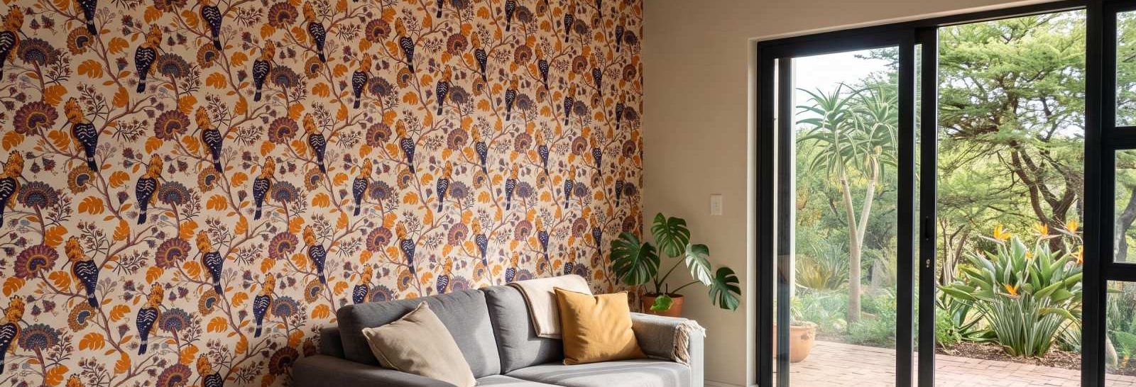 Woodpecker Protea Wallpaper on a feature wall