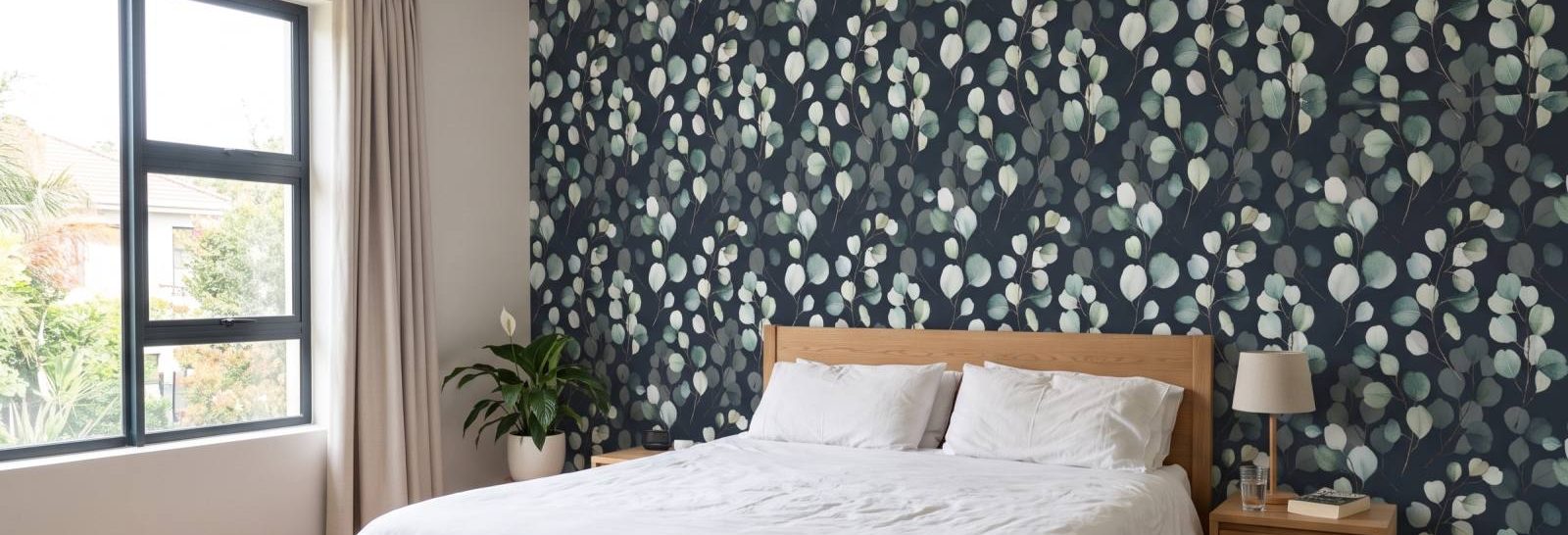 Eucalyptus Dark Wallpaper on a feature wall