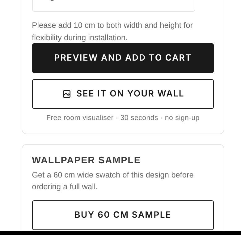 How to use the wallpaper room visualiser 4 Wallpaper and Wall Murals South Africa The See it on your wall button below the wall size box