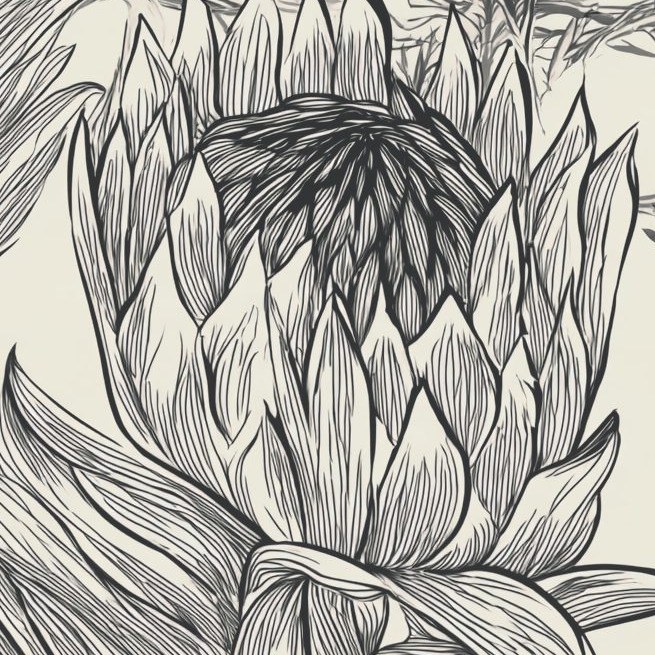 Protea Botanical Sketch 3 Wallpaper and Wall Murals South Africa Protea Botanical Sketch close-up showing texture and colour