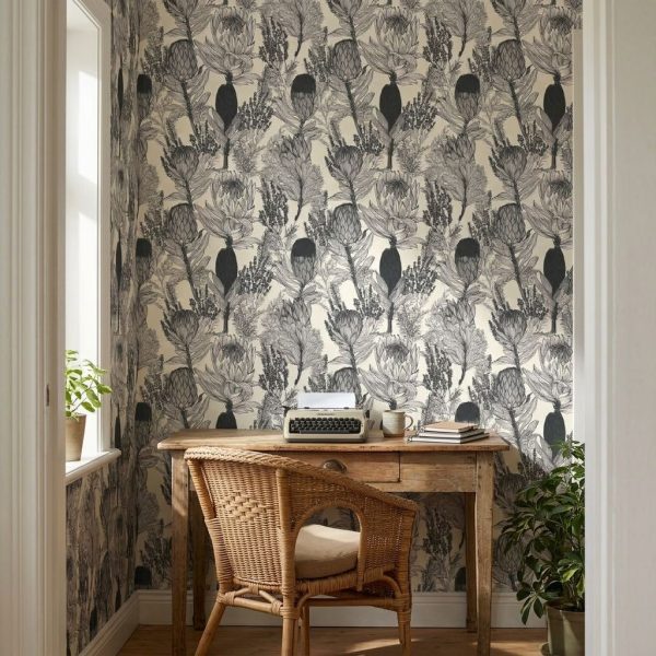 Protea Botanical Sketch shown in a bedroom