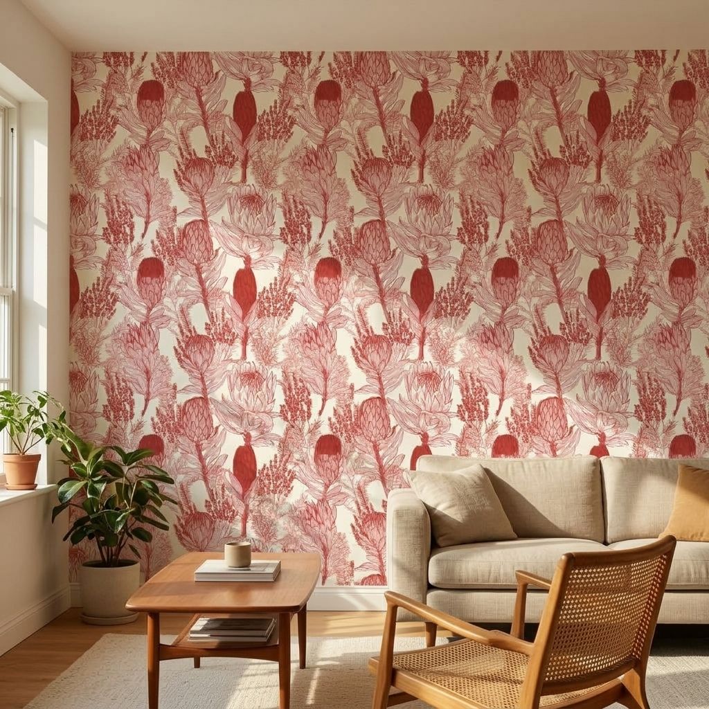 Rooibos Protea 1 Wallpaper and Wall Murals South Africa Rooibos Protea shown in a living room