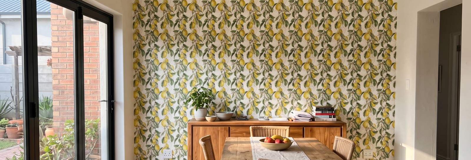 EL Lemons Vine Wallpaper on a feature wall